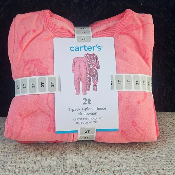 Carters 2 Pack Fleece Sleep Wear I Peice Sleepwear Pink Size 2T NWT - Picture 4 of 11